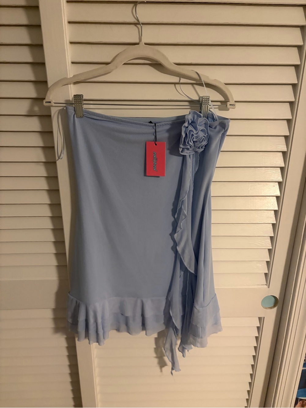 Edikted Light Blue Ruffle Wrap Skirt with Rosette